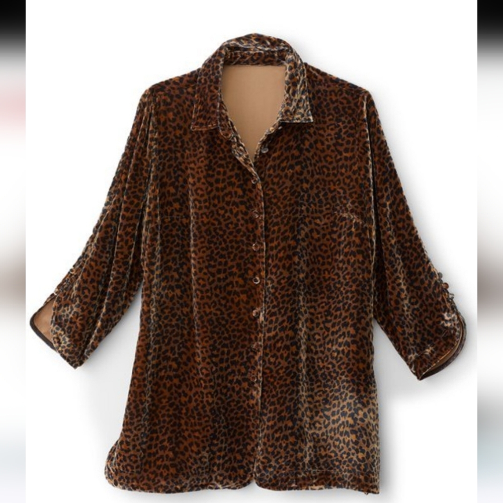 Soft Surroundings Icon Silk Velvet‎ Poets leopard tunic shirt blouse cheetah NWT - Picture 3 of 12